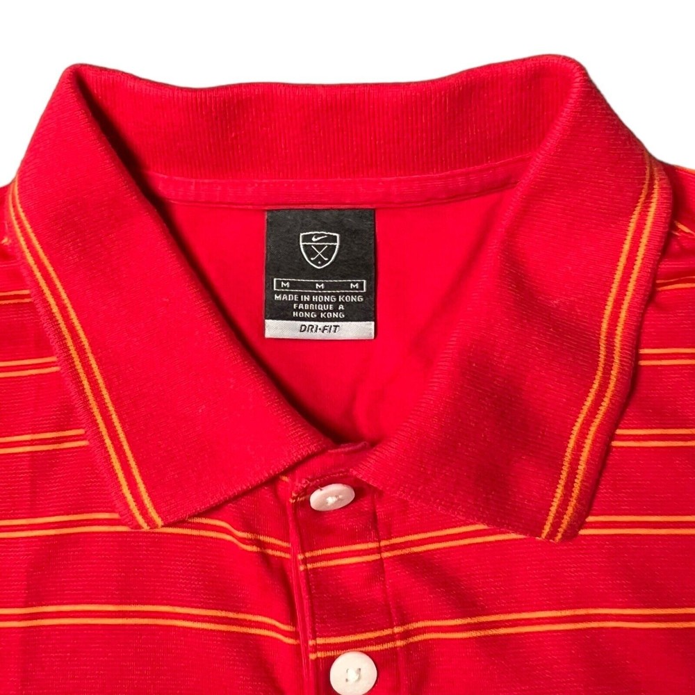 Nike GOLF Dri-FIT Striped Short Sleeve Performance Red Polo Shirt Mens Size M - Picture 6 of 7
